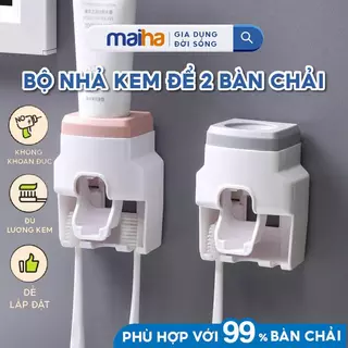 Kệ Nhả Kem Đánh Răng Tự Động Và Giá Treo 2 Bàn Chải Đánh Răng Kèm Miếng Dán Tường Siêu Dính Maiha