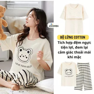 Bộ Mặc Nhà Nữ Bộ Ngủ Mùa Hè Cotton Có Đệm Ngực Quần Lửng Áo Cộc Năng Động JOOMIN