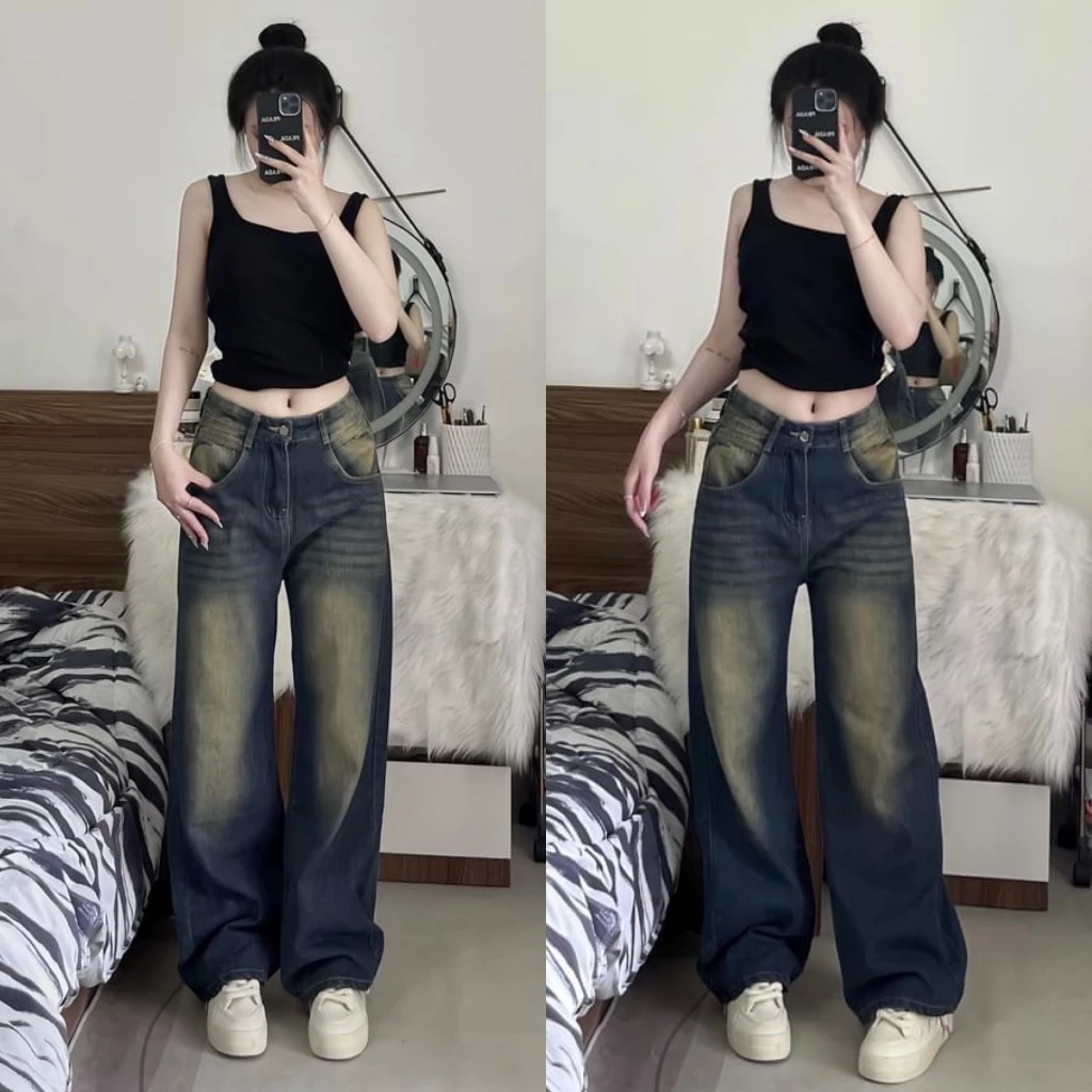 Quần Jeans Ống Rộng Tôn Suông Dáng Màu Bụi Retro Form Unisex (Ảnh,clip thật) QJ24