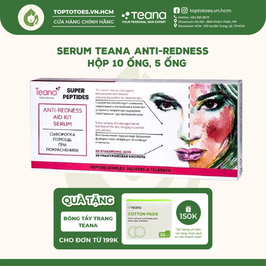 Serum Teana Super Peptides Antiredness giảm sưng viêm, mẩn đỏ, mụn, phục hồi da