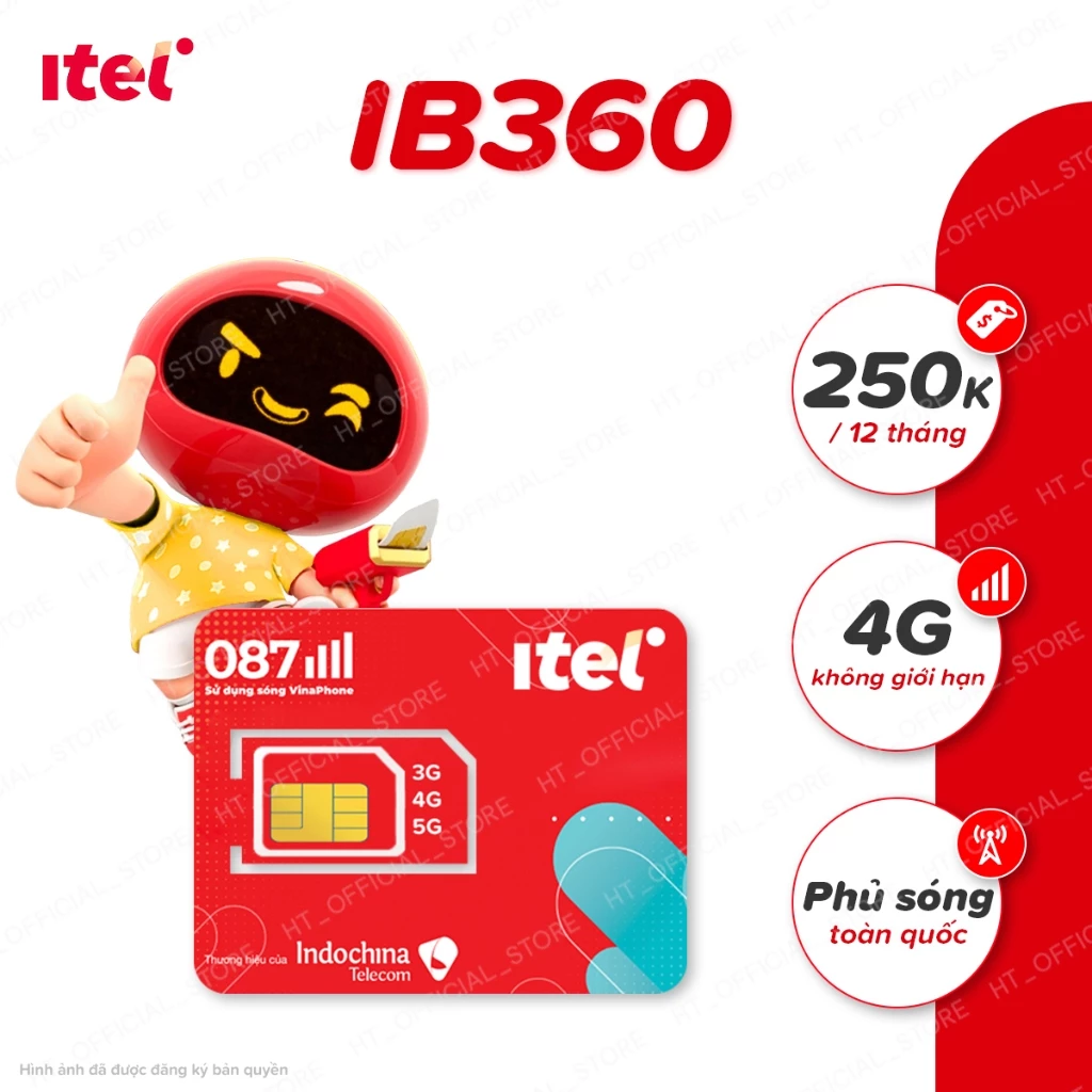 SIM iTel IB360 - Data 4G Không Giới Hạn - Gói 12 tháng