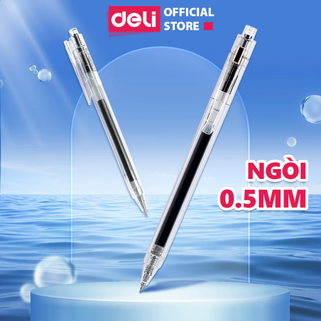 [MUA KÈM 1K] Bút Gel Deli Học Sinh Ngòi 0.5 Mực Đen Nhanh Khô Thiết Kế Vỏ Trong Suốt - có ngòi thay thế - 1 chiếc