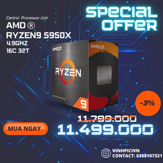 CPU AMD Ryzen 9 5950X ( 3.4GHz Boost 4.9GHz / 16 nhân 32 luồng / 64MB / AM4) [NEW]