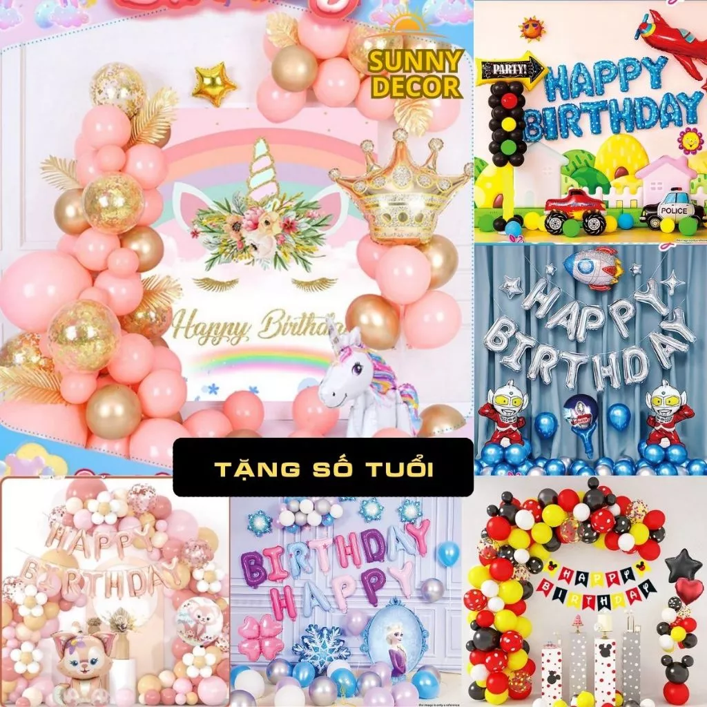 Set trang trí sinh nhật bé trai bé gái ngộ nghĩnh,Bộ bóng Decor Bóng Happy birthday tặng số tuổi