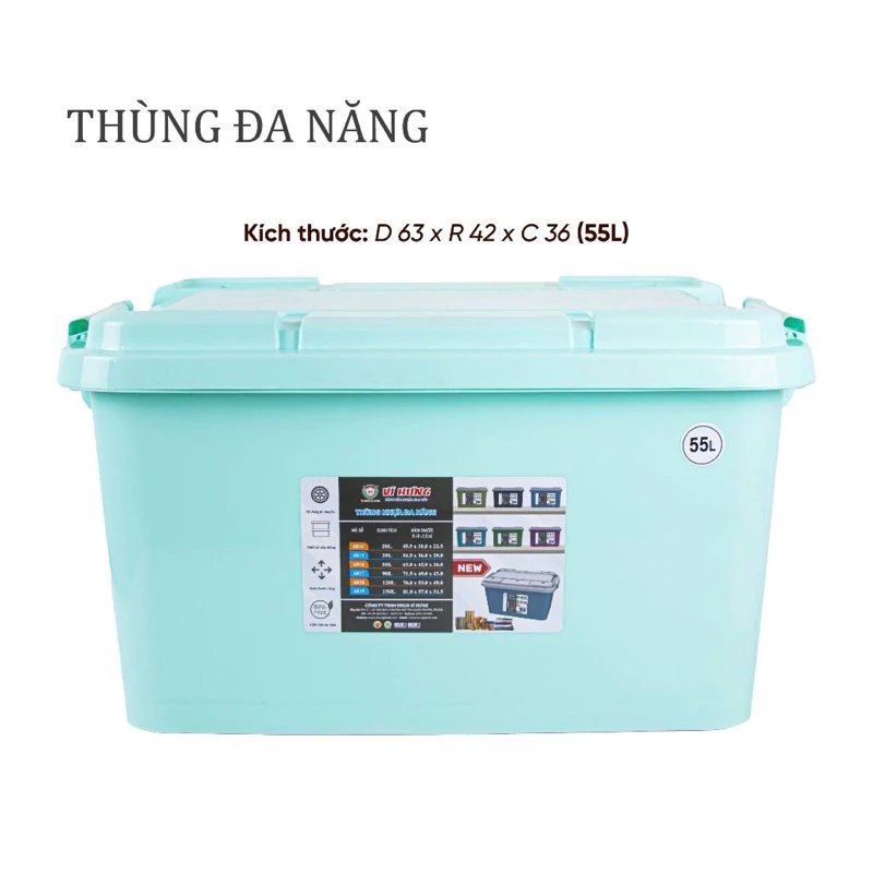 Combo 5 Thùng Nhựa Đa Năng Có Bánh Xe 55L