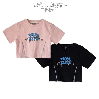 Áo croptop nữ bo gân cotton thêu hoạ tiết Winday thiết kế WHENIMNASTY