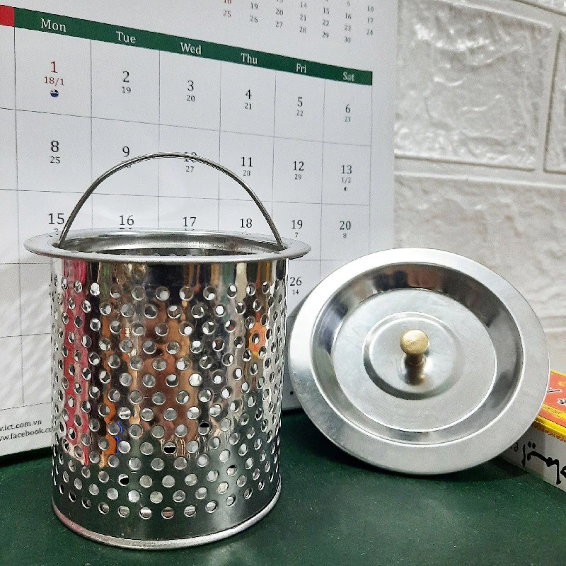 Giỏ, ống lọc rác và nắp đậy bồn rửa bát, bồn rửa chén bằng INOX không han rỉ -BA888