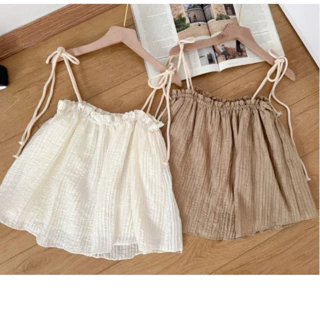 Áo Babydoll 2 Dây Cột Nơ Chất Voan Xốp 2 Lớp