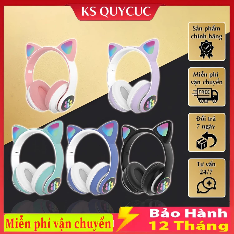 Tai Nghe Mèo Bluetooth Chụp Tai STN28, Có Micro, Âm Thanh Siêu Bass. Headphone Con Mèo Chơi Game, Học Online