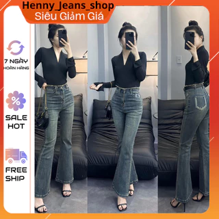 Quần Jeans nữ ống loe co giãn 4 chiều, quần bò ống đứng cạp cao mầu siêu hót 2024