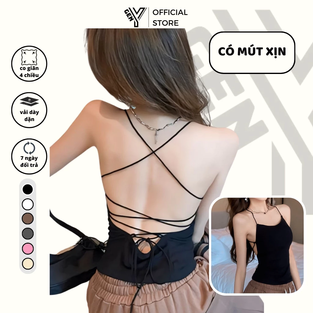 Áo hở lưng nữ đan dây GenY Fashion có mút ngực mặc đi biển cực xinh vải mềm mát 2D6