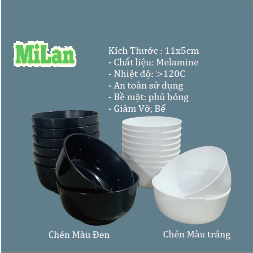 Chén Ăn Cơm Melamine Màu Đen