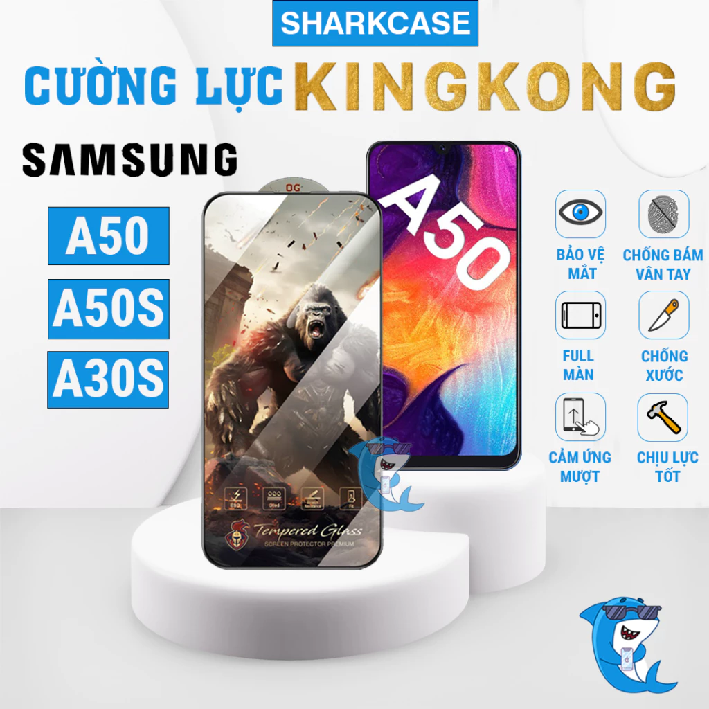 Kính cường lực Samsung A50 / A50S / A30S KingKong full màn chống bám vân tay bảo vệ màn hình điện thoại