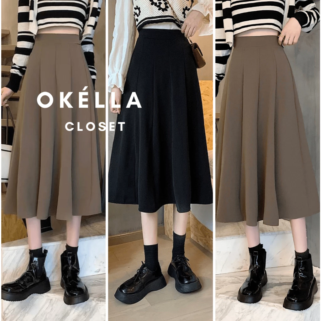 Chân váy nữ dáng dài xòe Ulzzang, chân váy midi xòe công sở dài qua gối Okélla