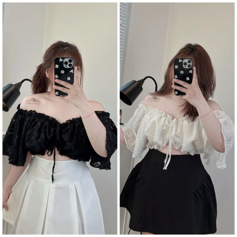 [bigsize 55_90kg] Áo ren trễ vai