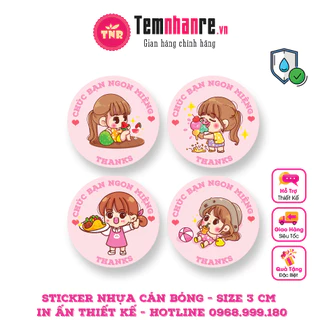 Bộ 20 Sticker Chúc Bạn Ngon Miệng Chibi Cute Temnhanre.vn Size 3cm Nhựa Cán Bóng Chống Nước