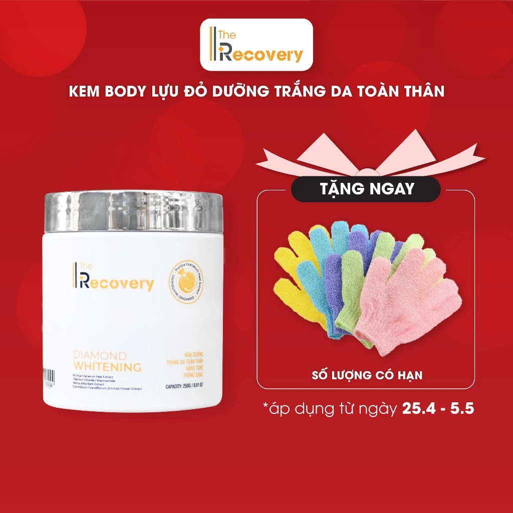 Kem Dưỡng Trắng Da Lựu Đỏ Toàn Thân Nâng Tone Trắng Sáng The Recovery Diamond Whitening 250g