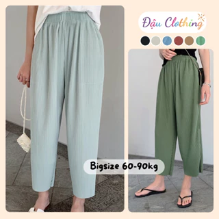 Quần Baggy Ống Rộng Bigsize Dài 9 Tấc Cạp Chun Co Giãn Có Túi Hai Bên Vải Thun Gân Mềm Q18