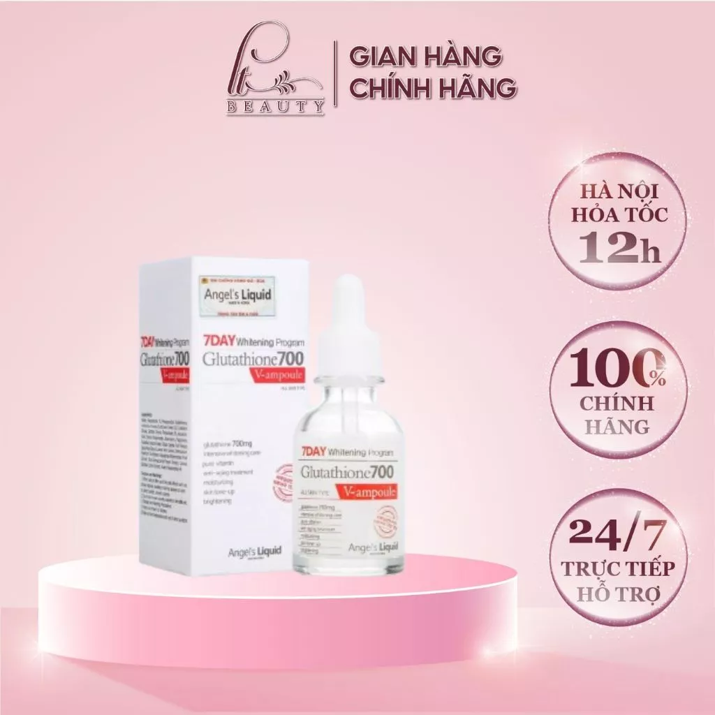 Serum dưỡng trắng và cấp ẩm Angel's Liquid 7Day Whitening Program Glutathione 700 V-Ample 30ml