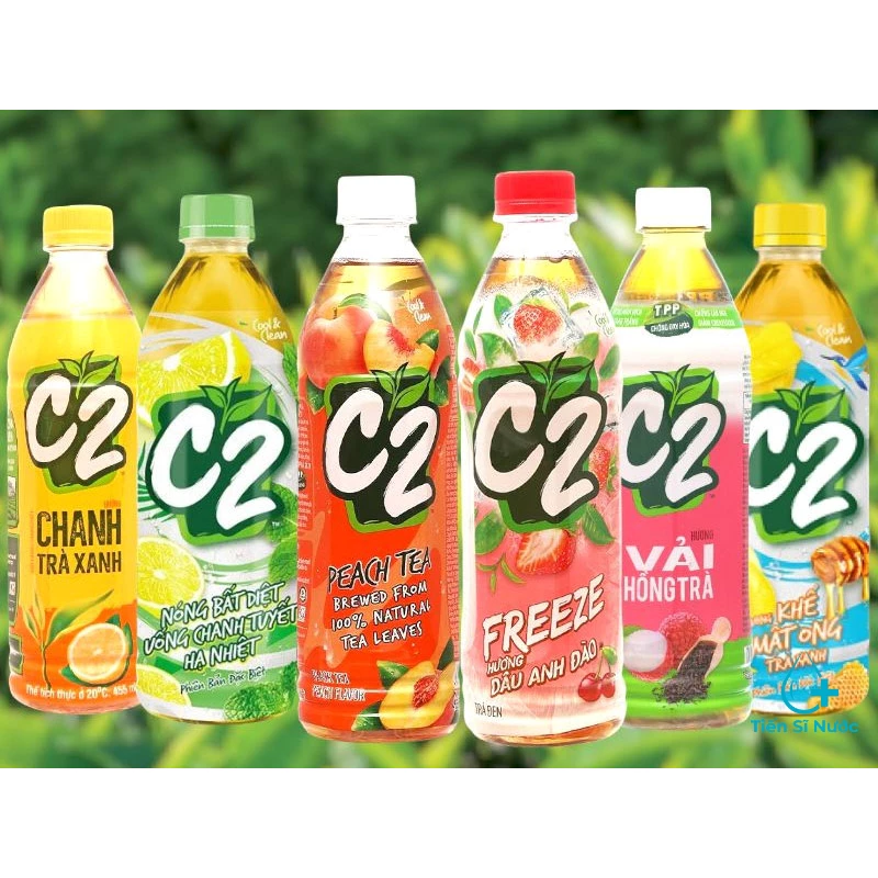 Thùng 24 chai trà xanh C2 455ml/ 355ml hương chanh/ táo/ dâu anh đào/ đào/ chanh tuyết bạc hà/ dưa lưới bạc hà/ vải/ ổi