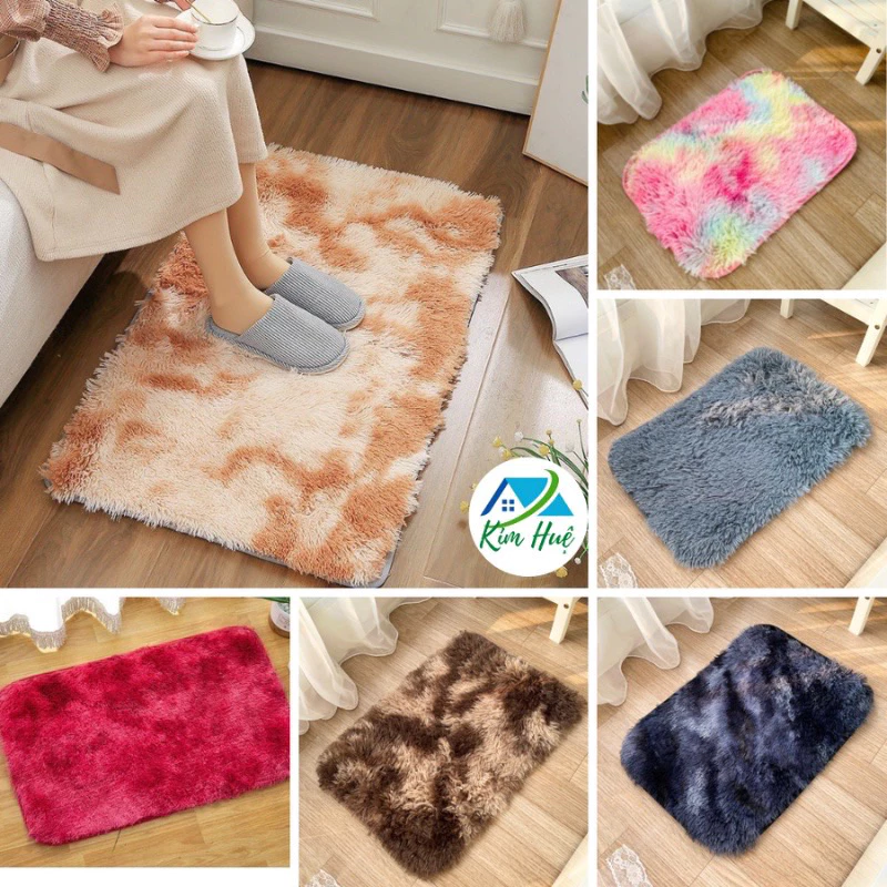 Thảm lông lau chân thấm nước (40cm x 60cm), thảm lông loang dài mềm mại chống trượt - Trang trí Kim Huệ X25