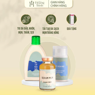 [Combo] Bộ hỗ trợ cải thiện da dầu mụn Hoàng Trinh giúp làm sạch sâu kìm nhờn dưỡng ẩm da 35g-30ml tặng kèm bộ nặn mụn