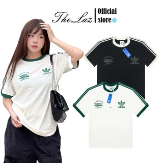 Áo Thun A đi đaz Logo In Nổi Phối Sọc Viền Vai Thời Trang Nam Nữ Unisex, Vải Cotton Dày Mịn 100%