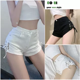 Quần sooc đùi kaki đan dây hông cá tính, Quần short jeans chỉnh dây 2 bên sành điệu trẻ trung - EOBI