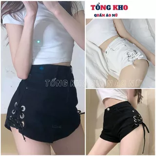 Quần shorts kaki lưng cao đan dây 2 bên cực xinh chất kaki dày dặn co giãn, Quần sooc lưng cao ulzzang - TONGKHO