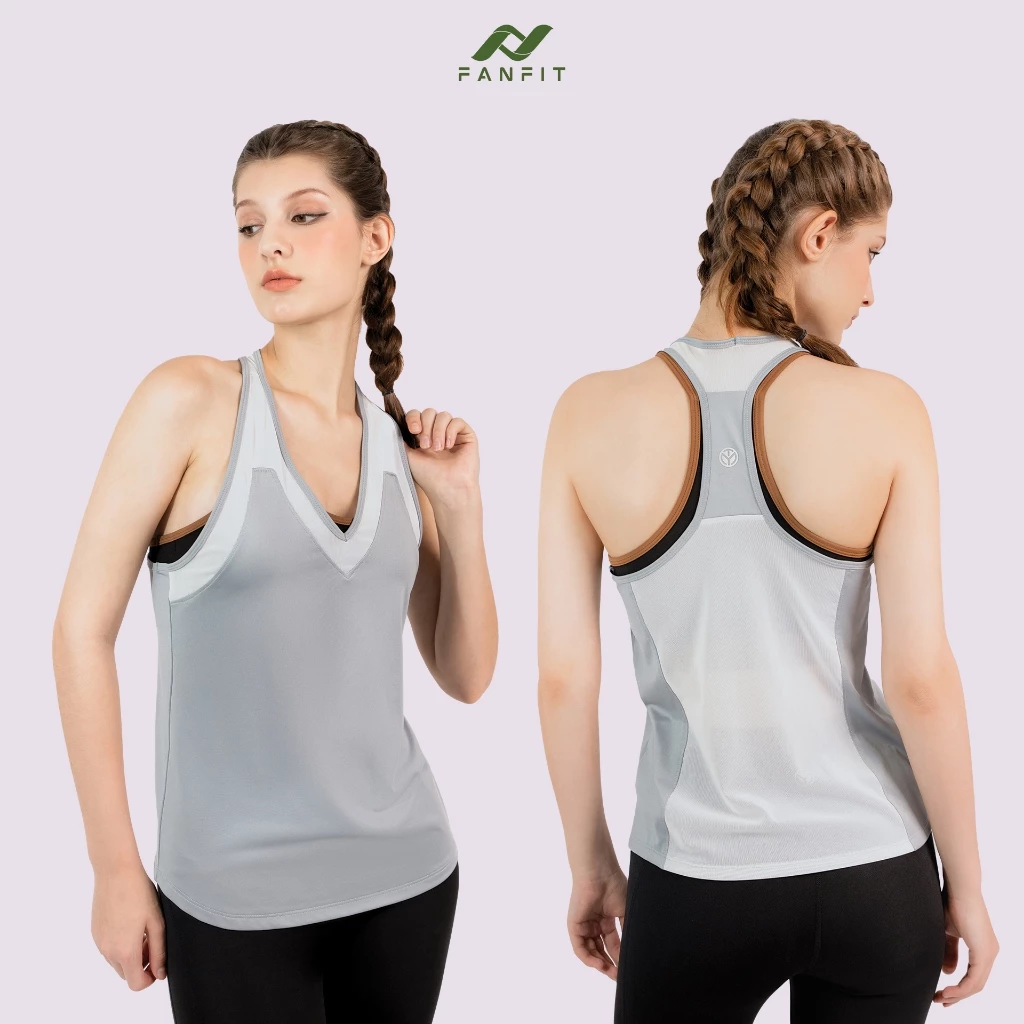 Áo tank top thể thao nữ tập Gym Yoga Pilates TYM TTWT005 - Form rộng, phối lưới cổ chữ V