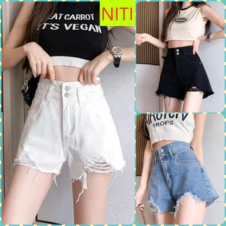 [SODM17.18.22] QUẦN SHORT JEANS ĐÙI NỮ LƯNG CAO 2 CÚC PHỐI RÁCH NHẸ LAI MÀU TRẮNG ĐEN XANH NHẠT LAI TUA MÁT MẺ