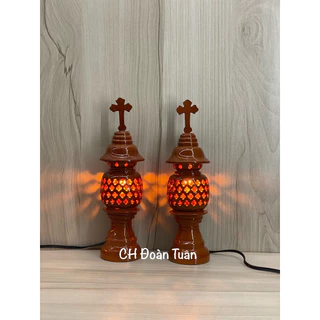 cặp đèn thờ gỗ tổ ong hình thánh giá - đèn bàn thờ gỗ tràm công giáo