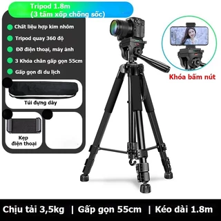 [Tripod 1M8] Tripod Điện Thoại 1.8m Kiêm Chân Máy Ảnh 360 Độ Chắc Chắn, Điều Chỉnh Cao Thấp, Dùng Để Chụp Ảnh Quay Phim