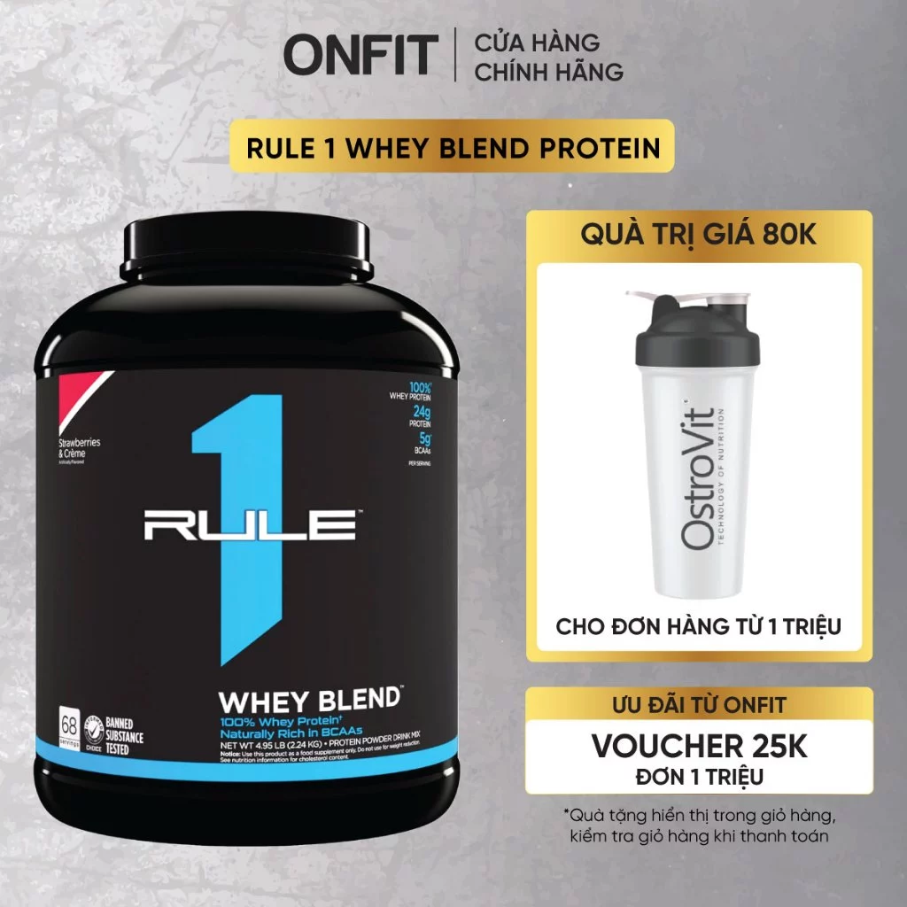 Rule 1 R1 Whey Blend 2.2KG, 5Lbs (66 - 69 Lần Dùng) | Whey Protein Hỗ Trợ Tăng Cơ và Phục Hồi Cơ | Nhập Khẩu Mỹ