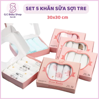 Khăn Sữa Sợi Tre Gee Mềm Mịn, Thấm Hút Cho Bé Sơ Sinh 30x30cm (Hộp 5 cái)