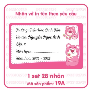 Nhãn vở in Tên theo yêu cầu - Set 28 nhãn