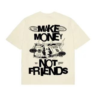 Áo thun form rộng unisex nam nữ teeholic cotton cao cấp make money not friend màu trắng kem localbrand vải dày