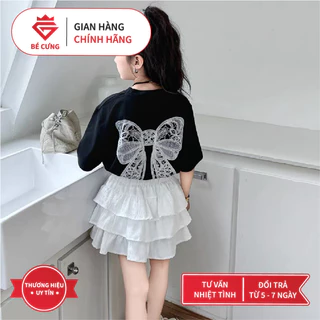 Set Áo Thun Đen Nơ Sau Kèm Chân Váy Trắng Ba Tầng 42U Dành Cho Bé Gái [Bé Cưng Kids]