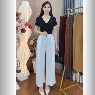 Quần ống rộng 6 NÚT culottes lưng thun sau dáng suông chất liệu VẢI ĐŨI cao cấp nhiều màu