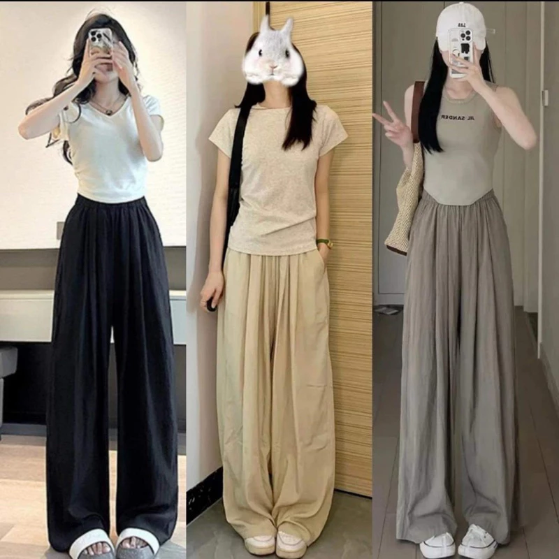 Quần Ống Rộng Nữ Chất Đũi Dáng Dài Cạp Chun Bản To Cực Hách Dáng 3 màu