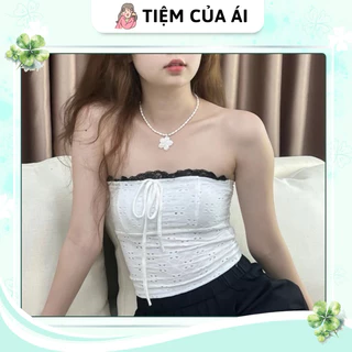 Áo ống croptop tube viền ren cột nơ không mút - Áo quây ren màu