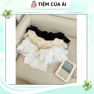 🌸 Áo croptop trễ vai tay phồng ren hoa nổi có sẵn đệm mút 🌸