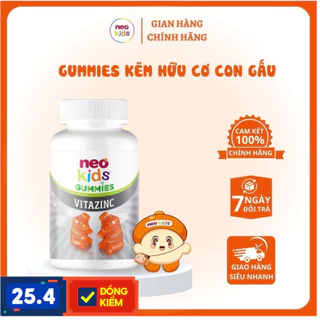 Neo Kids Gummies vitaminC  - Kẽm hữu cơ. Giúp Trẻ Ăn Ngon, tiêu hóa tốt. Hỗ Trợ Tăng Đề Kháng (Hộp 60 Viên Nhai)