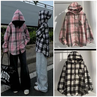 Áo Sơ Mi Flannel Tay Dài Caro Có Mũ Form Nam Nữ Unisex