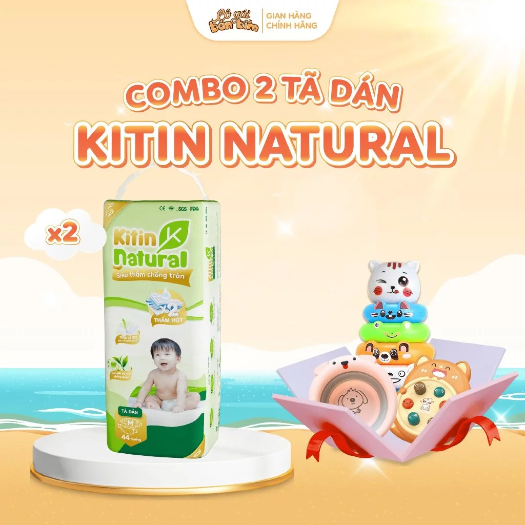 [2 Bịch +Chọn Quà] Combo 2 Bịch Tã Dán KITIN NATURAL Siêu Mềm Mỏng,Thấm Hút Nhanh Chóng,Bổ Sung Tinh Chất Trà Xanh