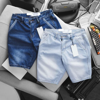 Quần short nam jean xanh trơn túi cổ điển slimfit chất jean cotton hàng vnxk cao cấp