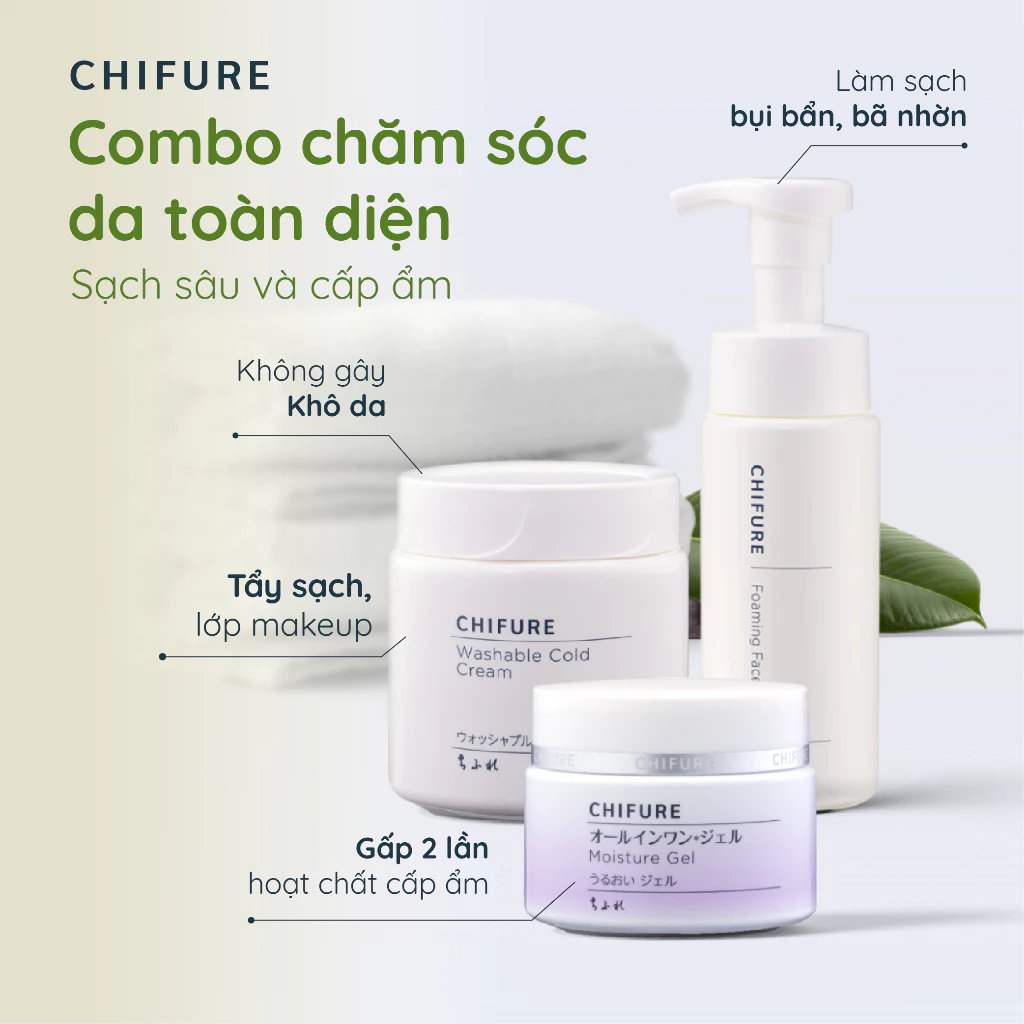 Combo sạch sâu, cấp ẩm tức thì (Kem tẩy trang + Sữa rửa mặt + Kem dưỡng Chifure)