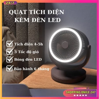 Quạt tích điện để bàn Nineshield KB-QD01, Quạt sạc tích điện mini kèm đèn ngủ 3 chế độ gió