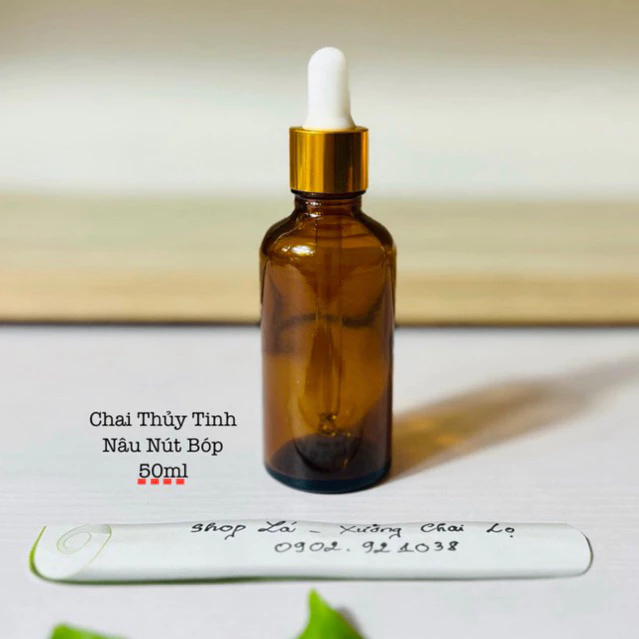 Lọ Đựng/Chiết Serum Thủy Tinh-Chai Thủy Tinh Nâu 50ml-Nắp Bóp Trắng Khuy Vàng Cao Cấp Giá Rẻ-Uy Tín-Chất Lượng