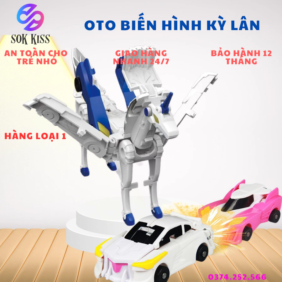 Đồ chơi biến hình ô tô biến hình kỳ lân bộ 2 xe lắp ráp cho bé trẻ em  robot unicorn đồ chơi biến hình